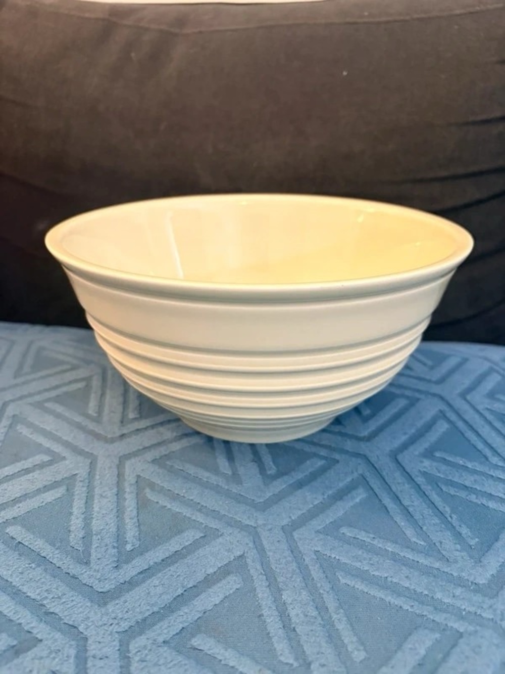 Cream Ribbed Ceramic Serving Bowl - Neutral Tableware